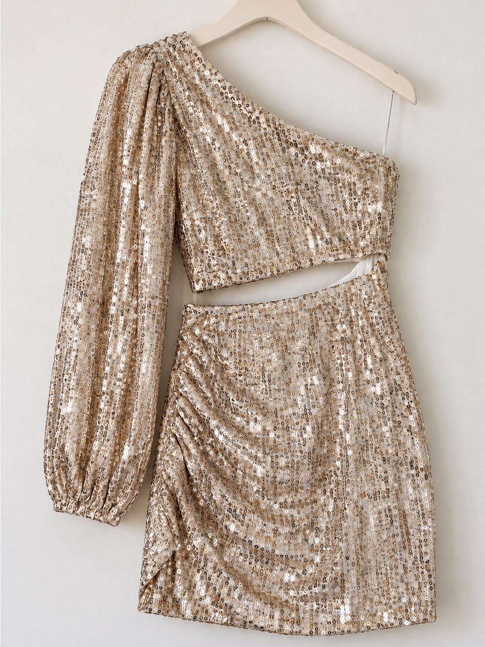 Runaway The Label Sequin Cutout Mini Dress L Gold One Shoulder HOCO Party